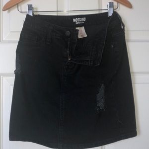 Black Distressed Denim Skirt